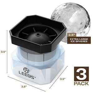 Sphere Ice Molds - 3 Pack Whiskey Ice Ball Mold - Silicone Freezer Press Ice Ball Maker Mold for Large Round Craft Whisky Ice Balls - Bourbon, Scotch, Old Fashioned, Cocktail Drinks - by LEEBS