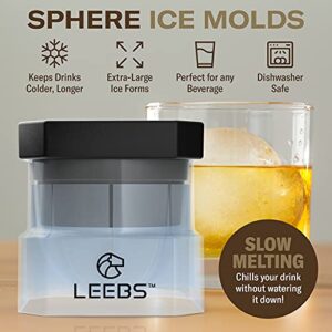 Sphere Ice Molds - 3 Pack Whiskey Ice Ball Mold - Silicone Freezer Press Ice Ball Maker Mold for Large Round Craft Whisky Ice Balls - Bourbon, Scotch, Old Fashioned, Cocktail Drinks - by LEEBS