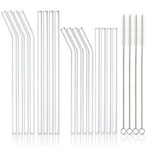 panleding 16 pack reusable glass straws, size 10''x10mm and 8.5''x10mm each including 4 straight and 4 bent, clear glass drinking straw with 4 cleaning brushes perfect for juice, smoothies, cocktail