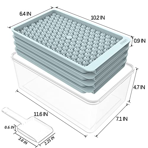 ITWIST Mini Ice Cube Trays, 159x4 PCS Crushed Ice Tray Small Ice Cube Trays, Tiny Ice Cube Tray Easy Release for Chilling Drinks Coffee Juice(4Pack Blue Ice trays & Ice Bin & Ice Scoop)