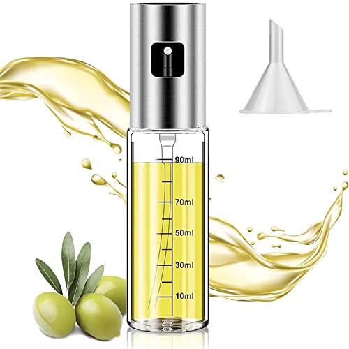 FINECE Oil Sprayer for Cooking, 100ml Olive Oil Sprayer Mister for Air Fryers, Oil Spray Bottle, Vinegar Soy Sauce Dispenser, Oil Mister with Stainless Steel Cap, for Baking Roasting Frying Use