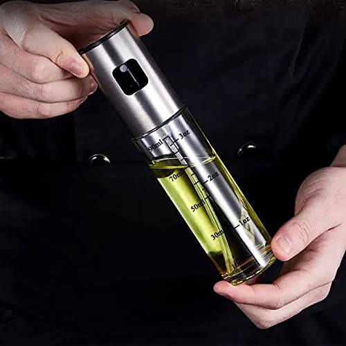 FINECE Oil Sprayer for Cooking, 100ml Olive Oil Sprayer Mister for Air Fryers, Oil Spray Bottle, Vinegar Soy Sauce Dispenser, Oil Mister with Stainless Steel Cap, for Baking Roasting Frying Use