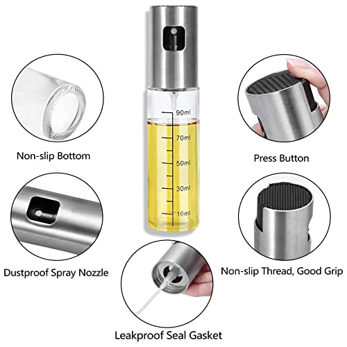 FINECE Oil Sprayer for Cooking, 100ml Olive Oil Sprayer Mister for Air Fryers, Oil Spray Bottle, Vinegar Soy Sauce Dispenser, Oil Mister with Stainless Steel Cap, for Baking Roasting Frying Use