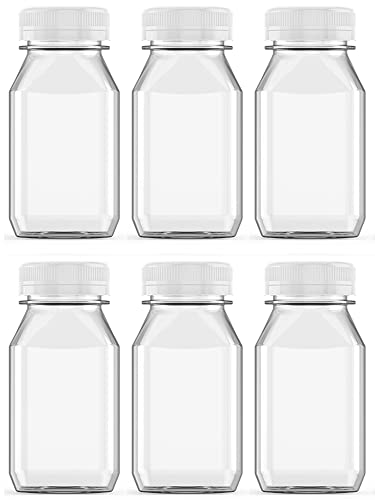 Axe Sickle 6 Pcs 4 Ounce Juice Bottles Plastic Milk Bottles Bulk Beverage Containers with Tamper Evident Caps Lids White for Milk, Juice, Drinks and Other Beverage Containers