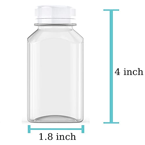 Axe Sickle 6 Pcs 4 Ounce Juice Bottles Plastic Milk Bottles Bulk Beverage Containers with Tamper Evident Caps Lids White for Milk, Juice, Drinks and Other Beverage Containers