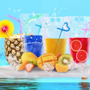 100 Pcs Drink Pouches for Adults, Clear Juice Pouches, Hand-held Reusable Drink Pouches with Straws Funnel Smoothie Heavy Duty Drink Bags for Cold Hot Drinks