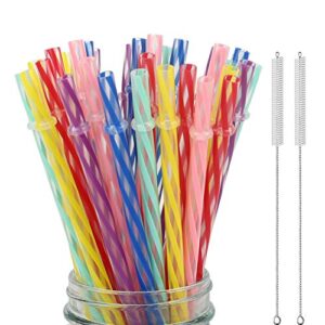 33 pieces reusable plastic straws fit for mason jars, tumblers, 9 inches transparent colored unbreakable drinking straws with 1 straw carrying case and 2 cleaning brushes, bpa free and eco-friendly