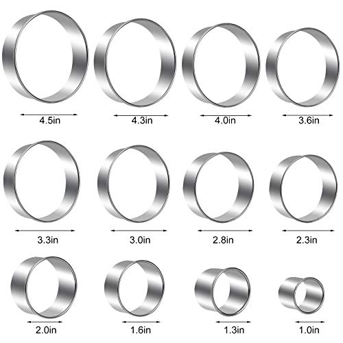 Round Cookie Cutters Set 12 Pieces Bistcuit Cookie Cutters Circle Pastry Cutters Round Donut Ring Molds for Baking for Pastries Doughs Doughnuts