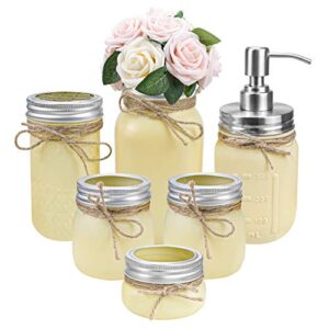 tebery yellow mason jar bathroom accessories set 6 pack painted jars rustic farmhouse decor bathroom countertop vanity organizer
