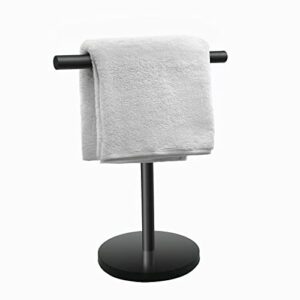 hand towel holder stand for bathroom，vanity countertop matte black t-shape towel rack stand with heavy base，towel bar for bathroom kitchen (black)