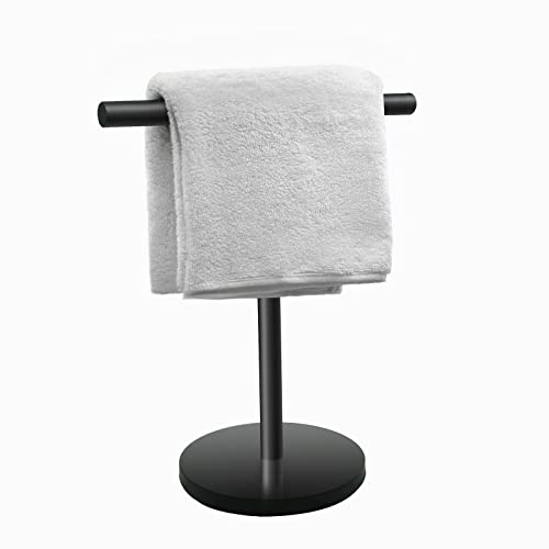 Hand Towel Holder Stand for Bathroom，Vanity Countertop Matte Black T-Shape Towel Rack Stand with Heavy Base，Towel Bar for Bathroom Kitchen (Black)