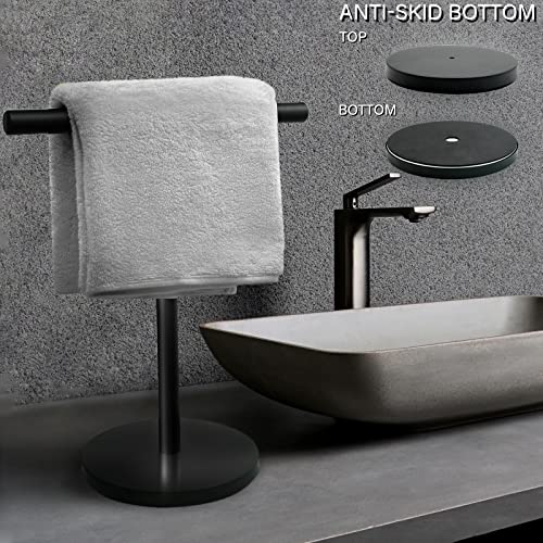 Hand Towel Holder Stand for Bathroom，Vanity Countertop Matte Black T-Shape Towel Rack Stand with Heavy Base，Towel Bar for Bathroom Kitchen (Black)