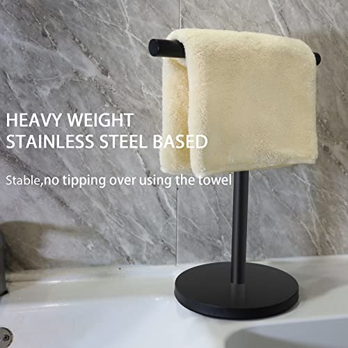 Hand Towel Holder Stand for Bathroom，Vanity Countertop Matte Black T-Shape Towel Rack Stand with Heavy Base，Towel Bar for Bathroom Kitchen (Black)