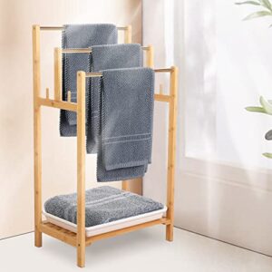 WANLISELL Freestanding Towel Rack Bathroom Bamboo Towel Holder 3 Tier Stainless Steel Stand Organizer for Bathroom, Kitchen, Pool Towel Drying Racks for Outdoor