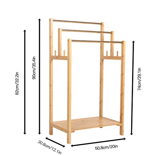 WANLISELL Freestanding Towel Rack Bathroom Bamboo Towel Holder 3 Tier Stainless Steel Stand Organizer for Bathroom, Kitchen, Pool Towel Drying Racks for Outdoor