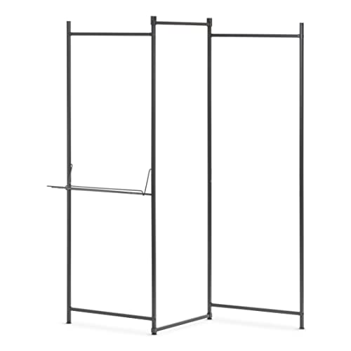 IRIS USA 3 Panels Collapsible Clothes Rack with Shelf, Customizable Garment Rack, Foldable Clothes Drying Rack, Locked and Leveled, Perfect for any Space, Modern and Fashionable, Black