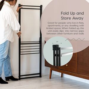 IRIS USA 3 Panels Collapsible Clothes Rack with Shelf, Customizable Garment Rack, Foldable Clothes Drying Rack, Locked and Leveled, Perfect for any Space, Modern and Fashionable, Black