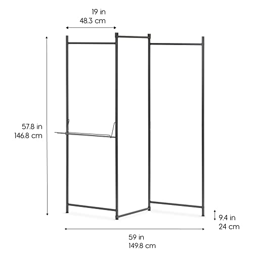 IRIS USA 3 Panels Collapsible Clothes Rack with Shelf, Customizable Garment Rack, Foldable Clothes Drying Rack, Locked and Leveled, Perfect for any Space, Modern and Fashionable, Black
