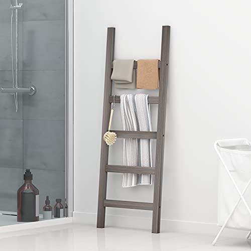 Ballucci Blanket Ladder, 5-Tier Towel Rack, Wood Decorative Ladder Shelf for Blankets, Throws, Quilts in Bathroom, Living Room, Bedroom, 54" Tall - Rustic Gray