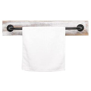 mygift 24-inch industrial black metal towel bar rack with vintage white wood wall mount bathroom towel holder