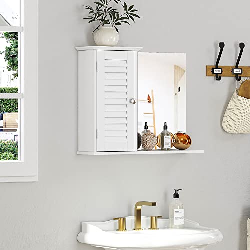 Spirich Home Bathroom Wall Cabinet with Mirror, Wall Mounted Storage Cabinet Over The Toilet, Hanging Medicine Cabinet with A Door, White