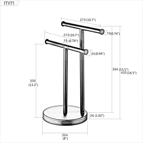 Towel Holder Stand Gold Brushed Hand Towel Holder Stand T-Shaped Towel Rack for Bathroom Kitchen Countertop, 2 Towel Rings, SUS304 Stainless Steel