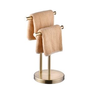 Towel Holder Stand Gold Brushed Hand Towel Holder Stand T-Shaped Towel Rack for Bathroom Kitchen Countertop, 2 Towel Rings, SUS304 Stainless Steel