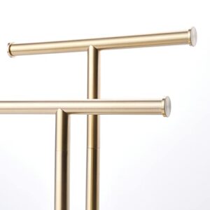 Towel Holder Stand Gold Brushed Hand Towel Holder Stand T-Shaped Towel Rack for Bathroom Kitchen Countertop, 2 Towel Rings, SUS304 Stainless Steel