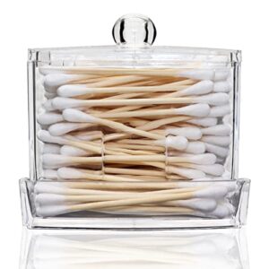 qihomy square cotton swab storage container - transparent apothecary jars with lids unbreakable cotton ball qtip holder with 2 types take out ways bathroom canisters jars