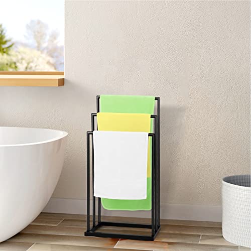 3 Tiers Stainless Steel Towel Rack, 3 Bars Free Standing Towel Rack, Holder Drying Stand Towel for Bathroom, Hand Towel Drying Rack Stand, Black Towel Rack, Next to Tub or Shower