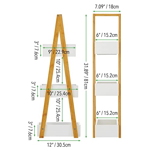 mDesign Leaning A-Frame 3-Tiered Triangle Shelf for Bathroom, Free-Standing Wood Ladder Storage Rack Room Decor Shelves, Decorative Organizer Bins for Towels, Hand Soap, Toiletries, White/Natural