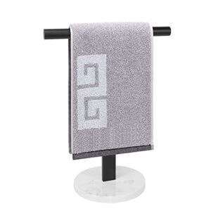 nearmoon t-shape hand towel holder-bathroom towel rack-stand with balanced base towel bar for bathroom kitchen vanity countertop, modern stand towel ring (marble base, black)