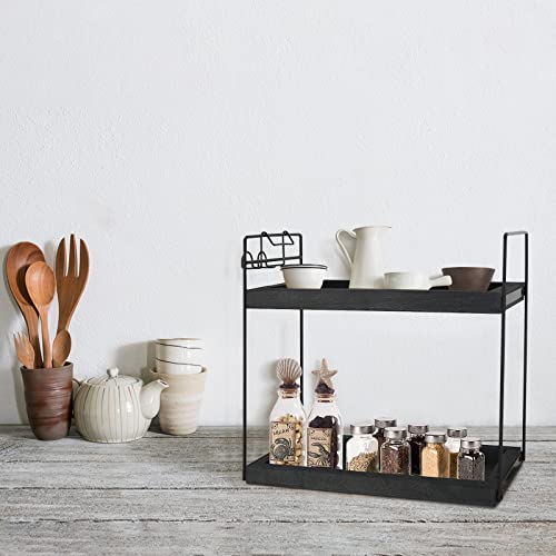 2 Tier Bathroom Counter Organizer, Bathroom Organizer Countertop, Wood Bathroom Counter Trays Vanity Organizer, Bathroom Countertop Organizer Kitchen Organizer for Countertop Coffee Station Organizer…