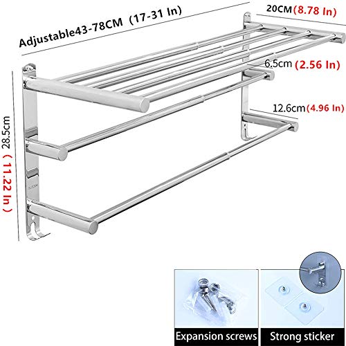 Towel Rack Retractable 19.7 -31.5 Inch Towel Bars Stainless Steel 304 Strong 3M Adhesive Bathroom Wall-mounting Hole-Free mounting Hole-Installing washroom Kitchen Space Saving 3-Tier Shelf Towel Rack