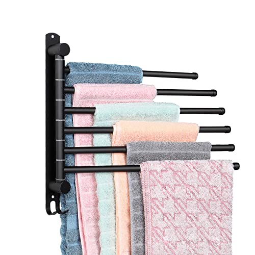 SCDGRW Swivel Towel bar Stainless Steel Bathroom Swing Towel Rack with Hook- Wall Mounted Towel Holder Storage Organizer for Bathroom Kitchen