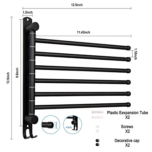 SCDGRW Swivel Towel bar Stainless Steel Bathroom Swing Towel Rack with Hook- Wall Mounted Towel Holder Storage Organizer for Bathroom Kitchen