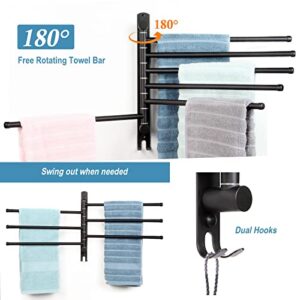 SCDGRW Swivel Towel bar Stainless Steel Bathroom Swing Towel Rack with Hook- Wall Mounted Towel Holder Storage Organizer for Bathroom Kitchen