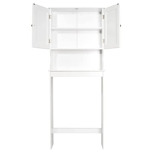 Two-Door Toilet lid Cabinet with Adjustable Shelves (Color : White)
