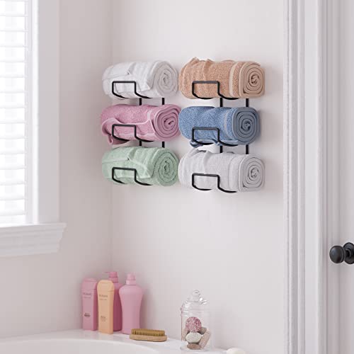 Wallniture Moduwine Bathroom Towel Rack Wall Mounted Set of 2, 3 Sectional Bathroom Towel Holder and Yoga Mat Storage Rack, Metal Black