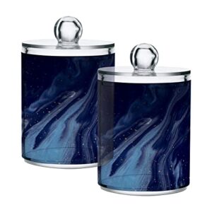 2 pack qtip holder organizer dispenser beautiful navy blue marble bathroom storage canister cotton ball holder bathroom containers for cotton swabs/pads/floss