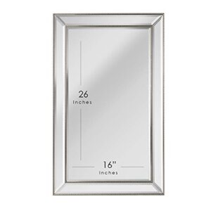 Head West 6297 Metro Beaded Medicine Cabinet, Recess Mount | 3 Adjustable Glass Shelves, Stainless Steel Frame, Installation Freedom with Door Swinging Left or Right, 16" x 26", White and Silver