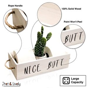 Pret & Lively Farmhouse Box, Nice Butt, Hello Sweet Cheeks,Home Decor, Storage Basket, Toilet Paper Holder, Funny Gift, Diaper Caddy, Cute Signs, Rustic Wooden Crate with Rope Handles, White