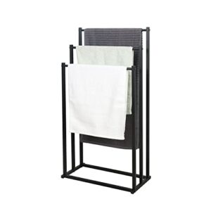 zoes homeware freestanding towel rack | 3 tier stainless steel bathroom racks for quilt & towel | stylish and space-saving towel stand racks for bathroom, pool, indoor, outdoor, floor | black