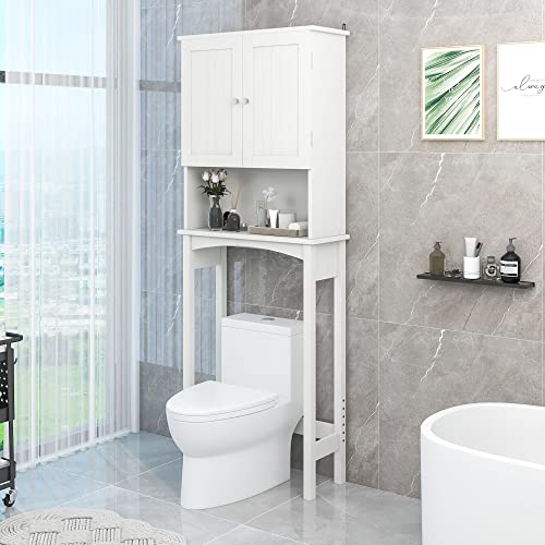 Bellemave Over The Toilet Storage, Toilet Storage Cabinet Organizer, Bathroom Storage Spacesaver with Adjustable Shelf and 2 Doors