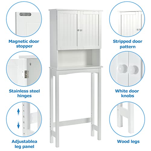 Bellemave Over The Toilet Storage, Toilet Storage Cabinet Organizer, Bathroom Storage Spacesaver with Adjustable Shelf and 2 Doors