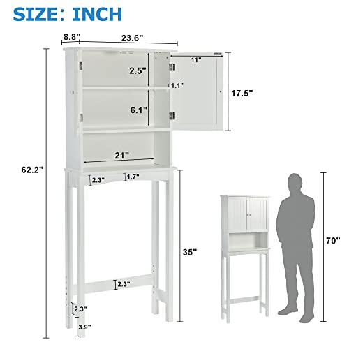 Bellemave Over The Toilet Storage, Toilet Storage Cabinet Organizer, Bathroom Storage Spacesaver with Adjustable Shelf and 2 Doors