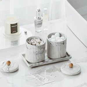 Redelaenor Marble Small Bathroom Jar Set ，Ceramic Cotton Swabs Holder with Lid and Dresser Organizer Set Tray for Storage and Organizing in Bathroom, Dresser, Kitchen, Office