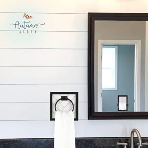 Autumn Alley White Farmhouse Towel Holder Wall Mounted with Ring for Bathroom, Kitchen in Unique Shiplap Design – White Distressed Wood Towel Rack with Modern Matte Black Accents