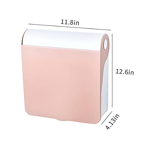 Bathroom Waterproof Organizer and Storage with Mirror and Lid, Pink Plastic Wall Mount Cabinet Vanity Makeup Cosmetic Organization Box with Doors for RV, Space Saving Small Medicine Shelf Shelves