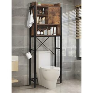 iwell over the toilet storage cabinet, tall over toilet bathroom organizer with adjustable shelf & paper hooks, freestanding bathroom space saver, 66.9''h, rustic brown